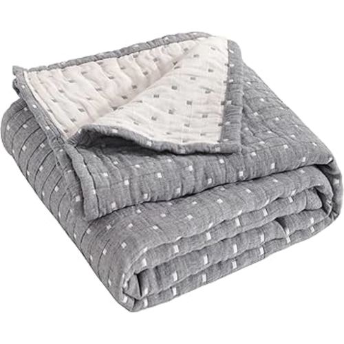 NTBAY 3 Layer Toddler Blanket, Muslin Cotton Jacquard Bed Blankets, Lightweight Thermal Baby Blanket, Super Soft and Warm Crib Blanket for All Seasons, Decoration Gift, 30"x40", Grey Dot