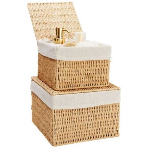 Juvale Juvale 2-Pack Storage Basket with Lids - Wicker Shelf Baskets for Organization and Home Décor (2 Sizes)
