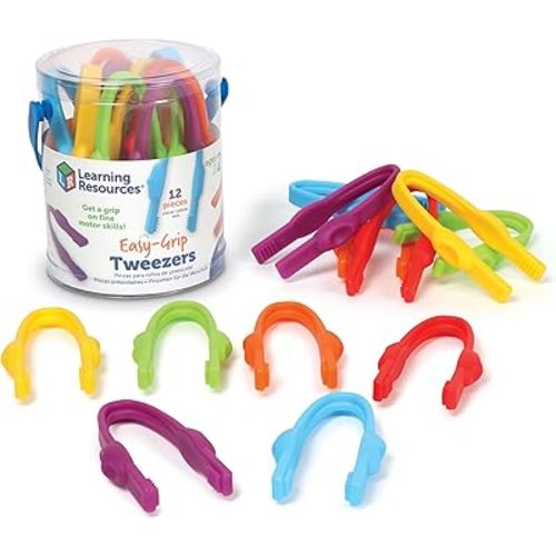 Learning Resources Easy-Grip Tweezers, 12 Pieces, Ages 2+, Preschool Learning Activities, Teacher Supplies for Classroom, Montessori Toys