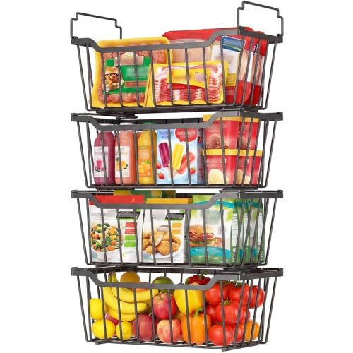 Freezer Organizer Bins with Foldable Handle, 4 Pack Stackable Baskets