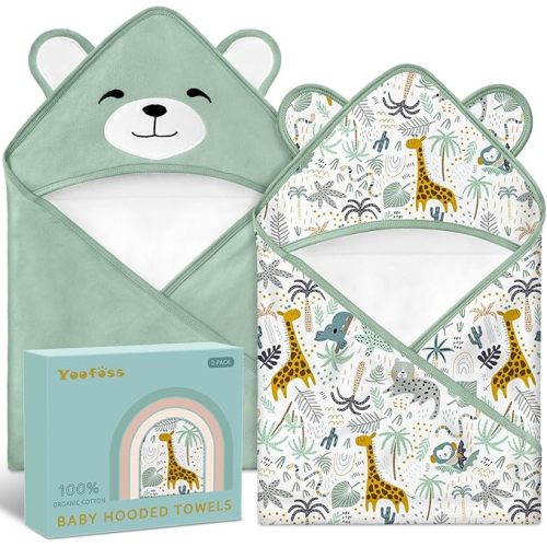 Yoofoss Hooded Baby Towels for Newborn 100% Organic Cotton Baby Bath Towel with Hood for Babies, Infant, Toddler and Kids, 32x32Inch, Soft and Absorbent Newborn Essential