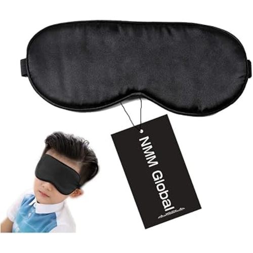 100% Natural Silk Sleep Eye Mask Kids, Cute Night Sleeping Mask with Adjustable Elastic Strap for Girls Boys Child (Black Small)