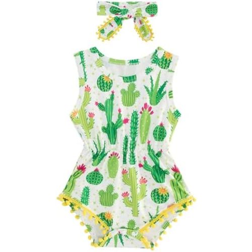 UNICOMIDEA Baby Girl Clothes 0-24 Months Floral Sleeveless Baby Cowgirl Newborn Romper Jumpsuit Outfit Set with Headband