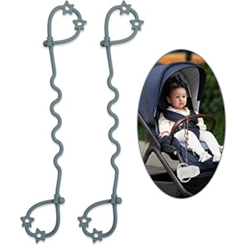 Toy Safety Straps, Silicone Stretchable Adjustable Pacifier Clip Sippy Cup Leash, BPA Free, 2 Pack (Ether)