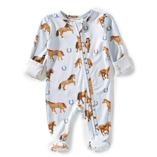 Angel Dear Baby Boys Bamboo Long Sleeve Horse Print 2-Way Zipper Footie