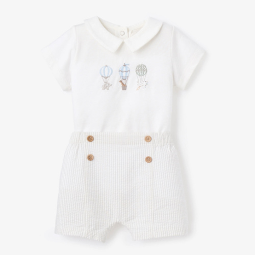 Up & Away Embroidered Bodysuit & Seersucker Short Set
