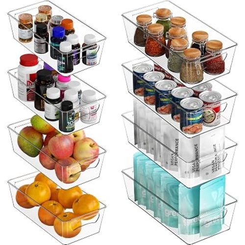 Simple Houseware Pantry Bins Storage Organizer, 8 Packs (4 Medium & 4 Large)