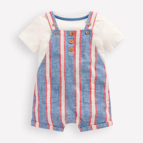 Short Woven Overalls Set-Blue and Red Stripe | Boden USA