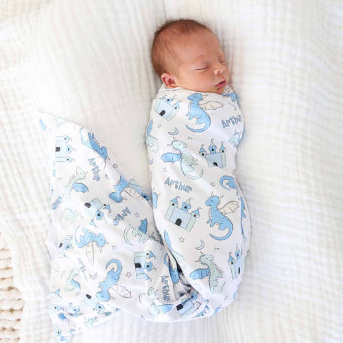 Dragon Adventure Personalized Swaddle Blanket | Blue