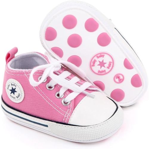 Unisex Baby Girls Boys Canvas High-top Shoes, Newborn Infant Anti-Slip Soft Sole Frist Walking Breathable Sneakers