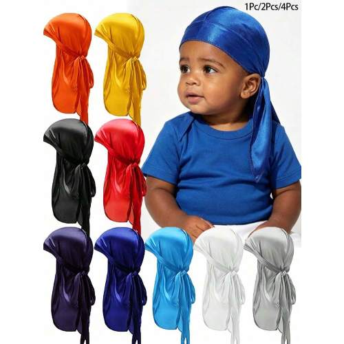 Awegeo 1Pc/2Pcs/4Pcs Kids Durags Satin Headscarf Pirate Hat, With Long Tail And Wide Band, Suitable For Boys, Toddlers And Girls, Headwrap Cap | SHEIN USA