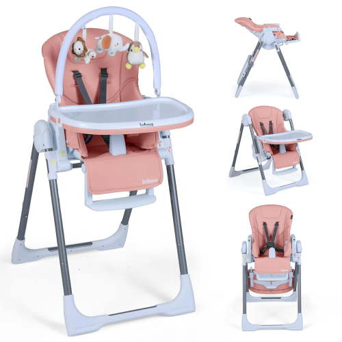 INFANS High Chair for Babies and Toddlers, Foldable Highchair with 7 Different Heights 4 Reclining Backrest Seat 3 Setting Footrest, Removable Tray Built-in Rear Wheels with Locks