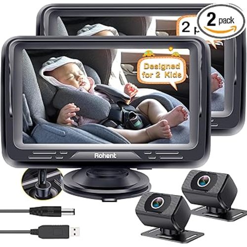 Baby Camera for Car 2 Pack - Dual HD 1080P Monitors with Night Vision, Adjustable Angles, Glare-Free Display, Easy Installation for Two Vehicles, Ideal for Road Trips