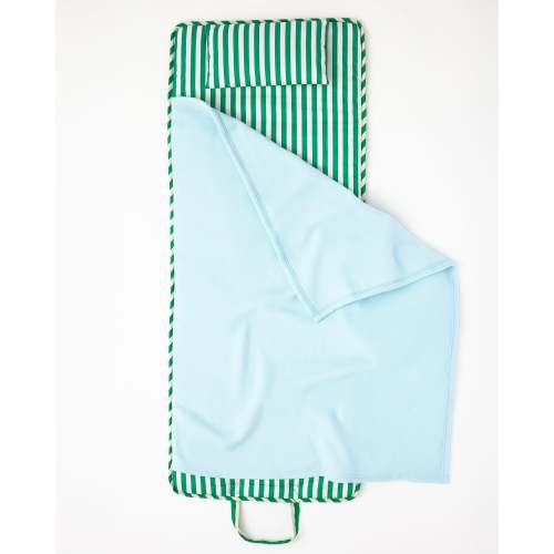 Toddler Nap Mat For Kids Preschool Daycare With Blanket and Pillow | Green Stripe - Storq by Kindred Bravely