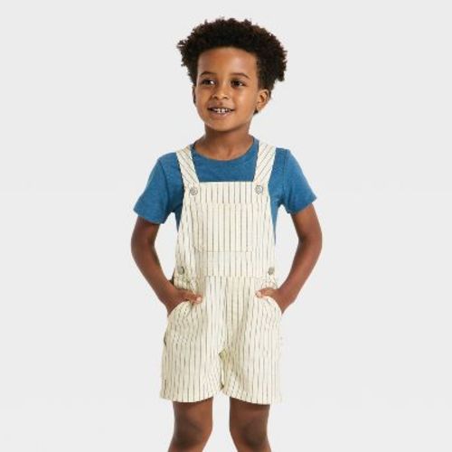 Baby Boys' Striped Denim Overalls - Cat & Jack™ Cream 12M