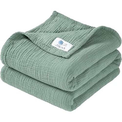 lulumoonMuslin Quilt Blanket, Crib Blanket for Baby and Toddler,47x47 Inches(Lotus Leaf)