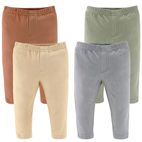 The Peanutshell Baby Boys or Girls Jeggings Set of 4, Soft Stretchy Pants, Leggings, Infant & Toddler Clothes, Neutral