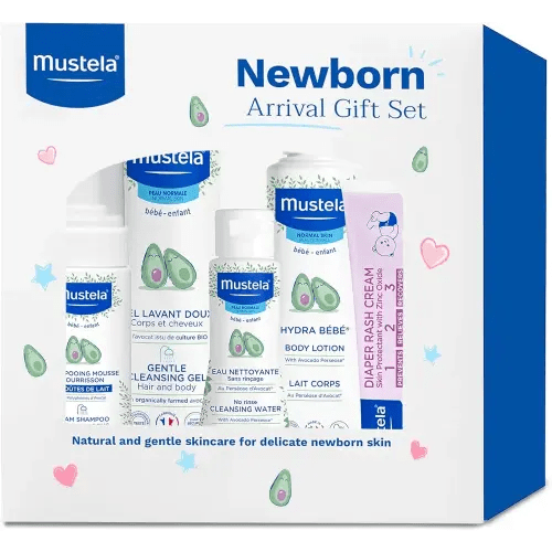 Mustela Newborn Arrival Gift Set - Baby Skincare & Bath Time Essentials - Natural & Plant Based - 5 Items Set