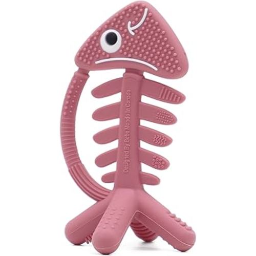 3in1 Infant Toys, Teething Toys 3-6 6-12 Months, Teethers for Babies 3-6-12 Months, for Teething Relief, Baby Gift, Silicone,Sensory, Baby Toys 0-6 Months,USA Patent Pending,Fish,(Pink)