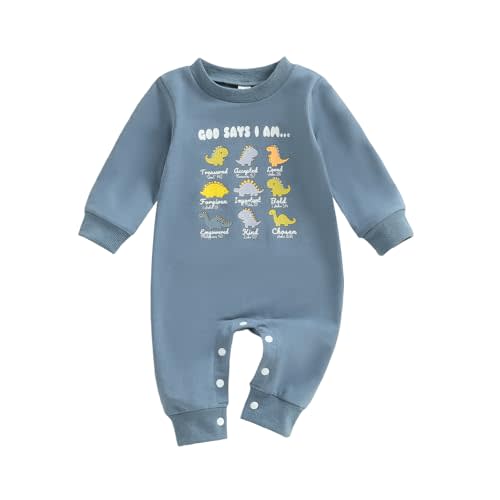 Newborn Baby Boy Romper God Says I Am Construction Truck/Dinosaur Long Sleeve Jumpsuit Sweatshirt Infant Fall Outfit