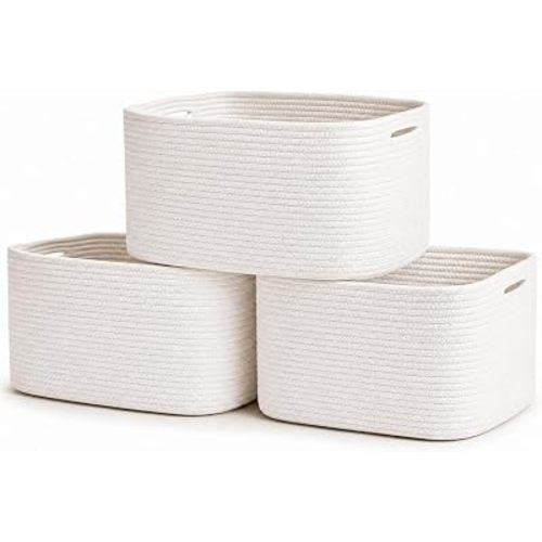 OrganiHaus Cotton Rope Baskets for Shelves, Set of 3, 15x9x10