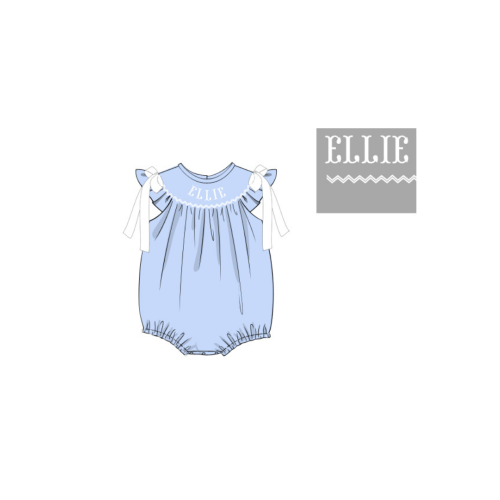 Pre-Order Smocked Custom Name Blue Pique Bubble