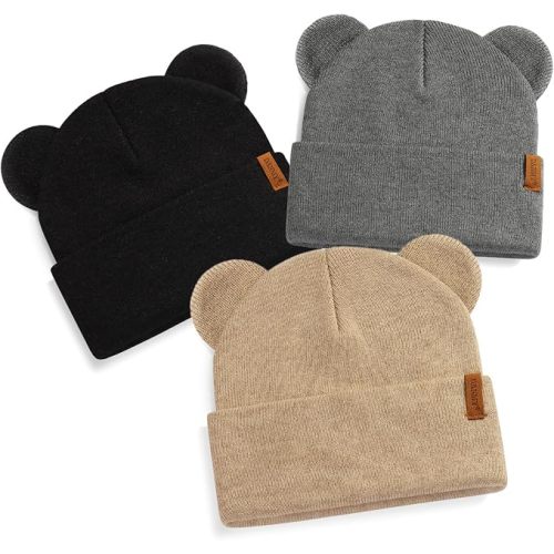 DANMY Baby Beanie Warm Winter Hat with Bear Ear for Infant Toddler Boys Girls Child Soft Knitted Skull Cap