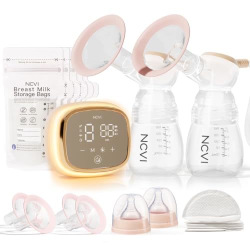 NCVI 8782 Pro Electric Breast Pump 4400mAh Battery with Night Light for Mom | Portable & Rechargeable, 4 Modes & 9 Levels, LED Display, Easy Clean, 15-20 Session, 8 Flanges, Breastmilk Bags, Nursing Pads