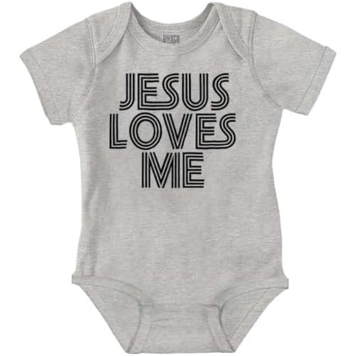 Brisco Brands Jesus Loves Me Retro Christian Baby Romper Boys or Girls