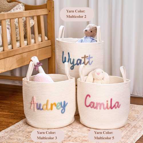 Personalized Handmade Basket • Easter Basket • Baby Gift • Baby Shower Gift • Baby Basket • I-Cord Knitting Craft • Toy Organizer