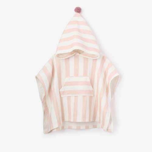 Elegant Baby Pink Stripe Hooded Terry Poncho - Pink Stripe Hooded Terry Poncho