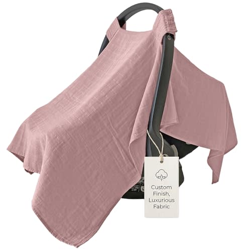 MOZAH 100% Organic Muslin Baby Car Seat Cover Muslin Carseat Canopy Baby Car Seat Covers for Girls (Pale Mauve)