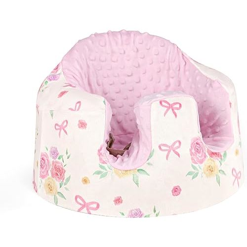Baby Seat Cover Compatible with Bumbo Floor Seat, Removable Soft and Breathable Baby Seat Slipcover for Baby Girl Boy, Cover Only (Pink Floral)