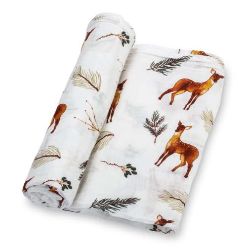 LollyBanks Baby Muslin Swaddle Blanket- Deer-100% Muslin Cotton - 47"x47" - 1 Pack