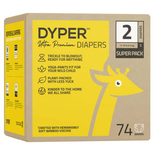 DYPER Ultra Premium Diapers, Remarkably Soft, Size 2, 74 Count