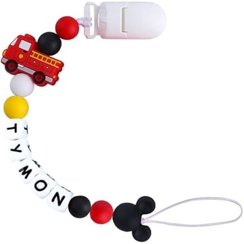 Pacifiers Clips Personalize Name Car Truck Design Pacifier Clips Holder, Custom Pacifier Chain with Name for Baby Boy