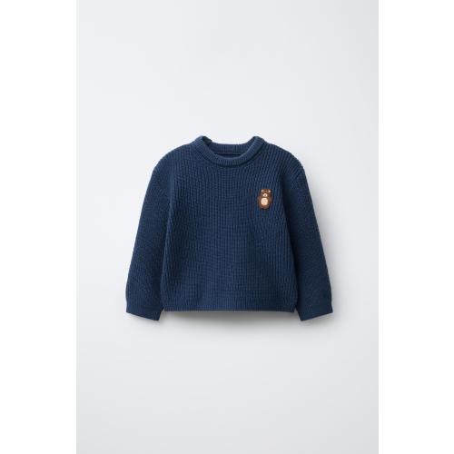 EMBROIDERED TEDDY BEAR PURL KNIT JUMPER - Blue | ZARA United States