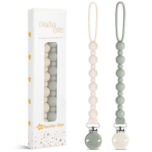 2 Pack Pacifier Clips, One-Piece Silicone Pacifier Clip, 100% Food-Grade Silicone Pacifier Holder (Cream/Sage)