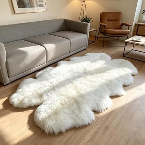 Champlus Genuine Australian Sheepskin Rug, Large 4x6.6 ft, 4-Pelt, White