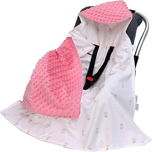 Baby Car Seat Blanket-Universal Car Seat Covers,Warm Swaddle Blankets for Infants Newborn,Boys and Girls Baby Bunting for Stroller,35"x35" (Tulip+Pink)