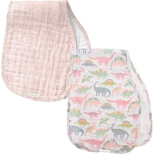 Stephen Joseph, Muslin Baby Burp Cloths, 2-Pack 100% Cotton,Burp Cloth for Baby Boys and Girls, Pink Dino