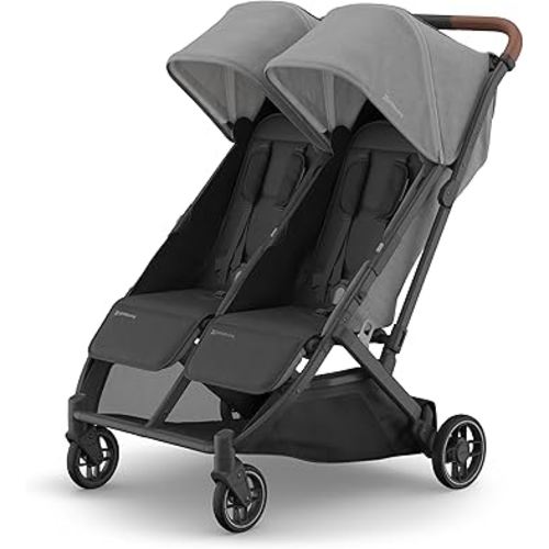 UPPAbaby Minu Duo Side-by-Side Double Stroller - Lightweight + Compact Design for Travel - Easy Fold- From Birth to Toddler - Independent Recline -Greyson(Charcoal Mélange/Carbon Frame/Saddle Leather)