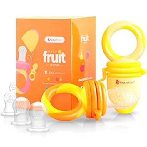NatureBond Baby Food Feeder/Fruit Feeder Pacifier Nibbler (2 Pack) - Infant Teething Toy Teether Weaning in Appetizing Colors | + Additional Silicone Sacs