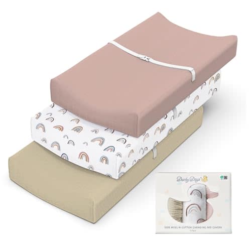 Ducky Days 3 Pack Muslin Changing Pad Cover for Babies, 100% Cotton Fitted Changing Table Cover Set, Boho Baby Changing Pad Covers, Soft and Breathable Changing Table Cover Set of 3