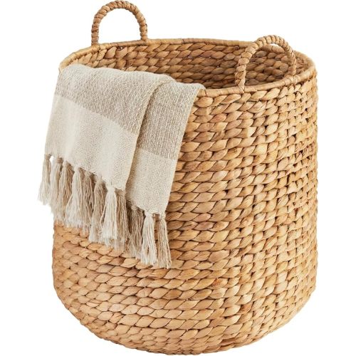 Best Choice Products Round Storage Basket w/Handles, Handwoven Water Hyacinth, Plant Holder, Storage Organizer Tote Bin for Bedroom, Living Room, Bathroom - Natural
