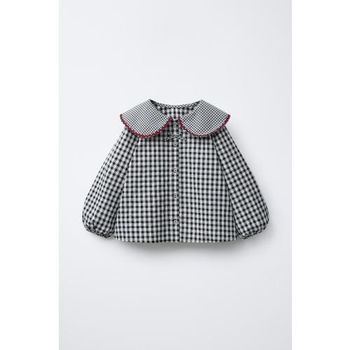 RUFFLE GINGHAM BLOUSE - Ecru | ZARA United States