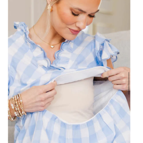 NURSING COLLECION: Worth Repeating Light Blue Gingham Midi Dress