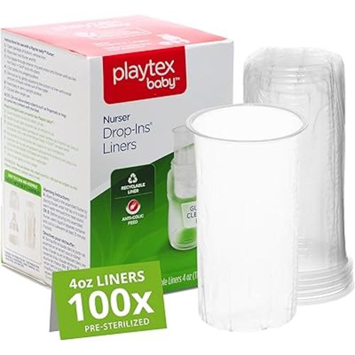 Playtex Baby Nurser Pre-Sterilized Disposable Drop-Ins Bottle Liners, Closer to Breastfeeding, 4 Oz, 100 Count
