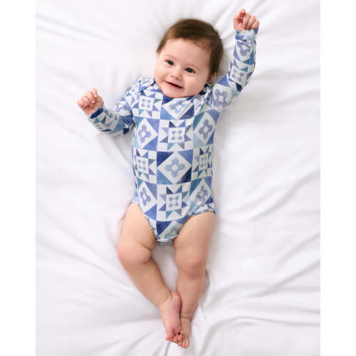 Patchwork Indigo Ribbed Bodysuit | Little Sleepies