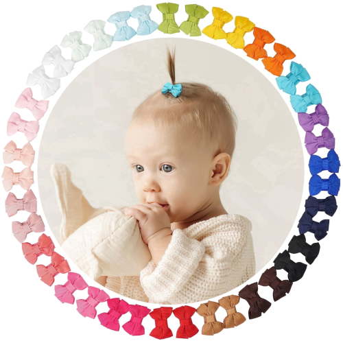 Shgiloo 40Pcs 1.37 inch Baby Hair Bows Clips Grosgrain Ribbonfor Infant Girls - Fully Lined Mini Bows in 20 Color Pairs